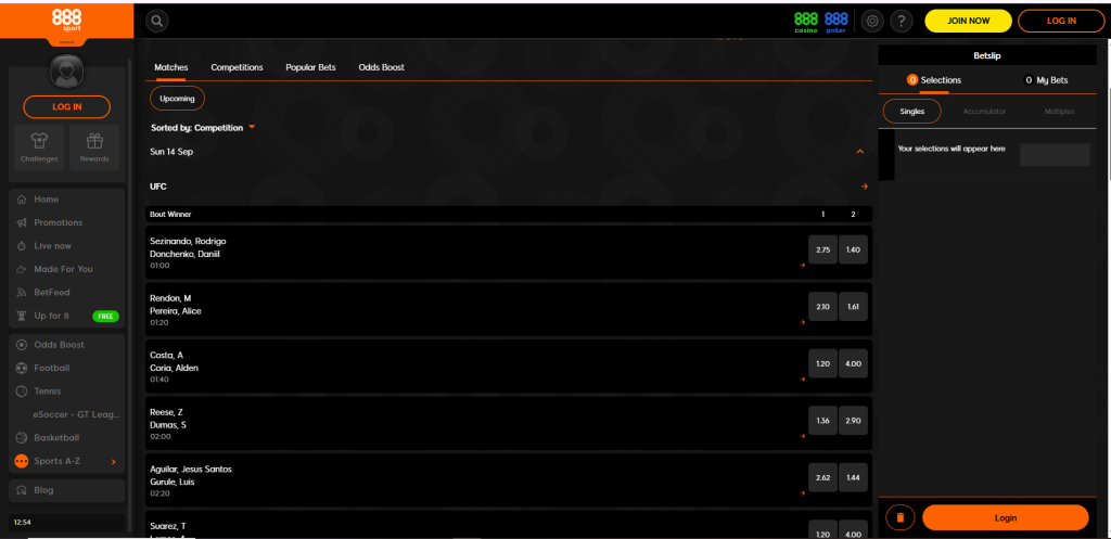 888 sports UFC Betting