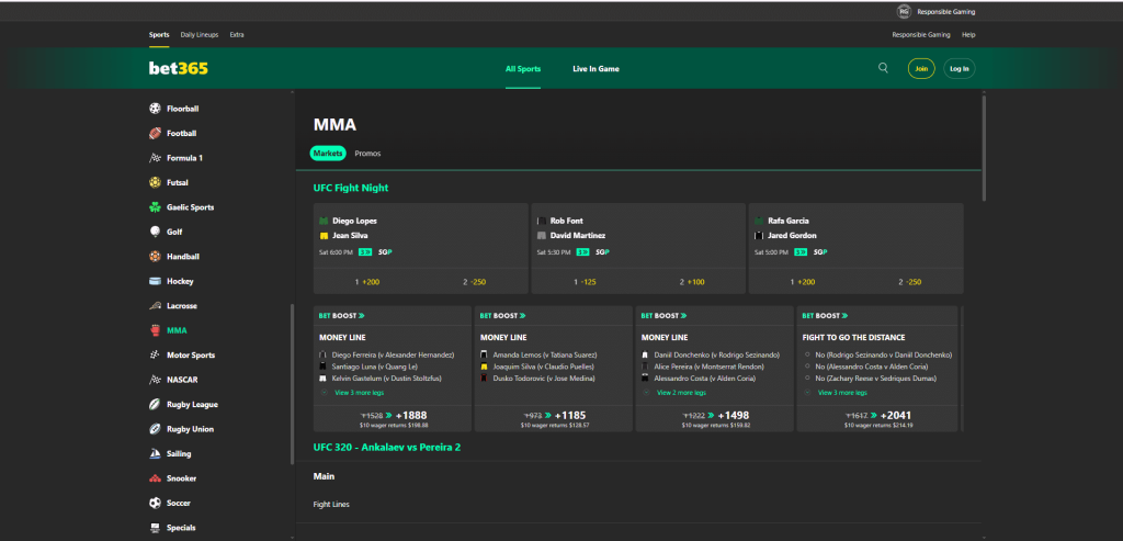 Bet365 UFC Betting