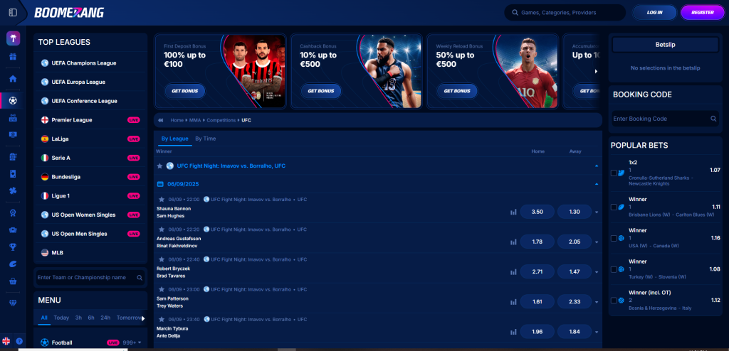 Boomerang sportsbook Screenshot