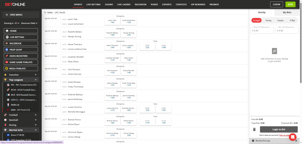 BetOnline Screenshot UFC