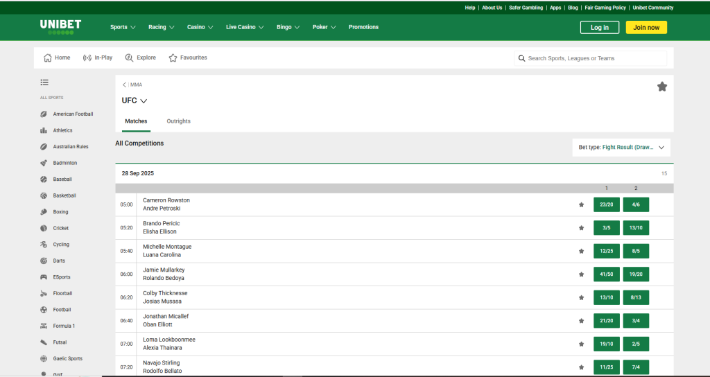 Unibet Screenshot UFC